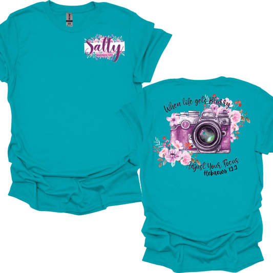 Adjust Your Focus Faith-Inspired T-Shirt – Hebrews 12:2 Design Salty Faith Women's Short Sleeve T-shirt