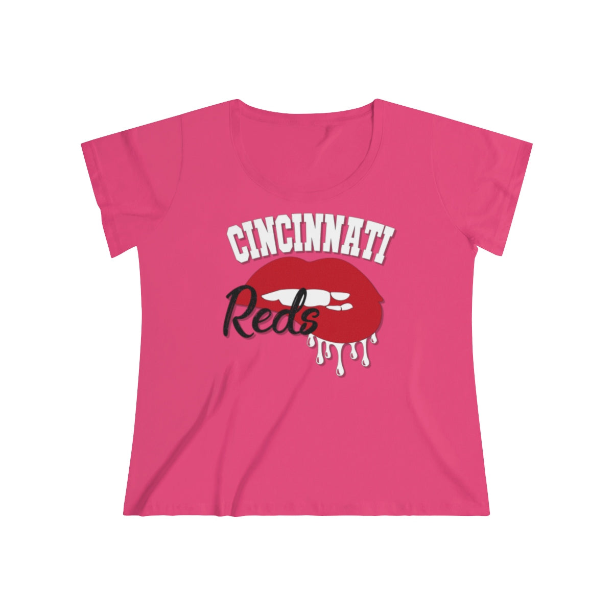 Cincinnati Reds inspired Baseball Dripping Lips Women's Curvy Tee