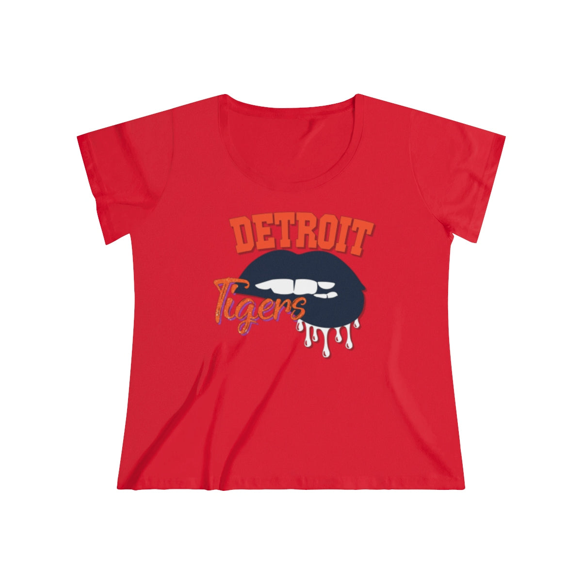 Detroit Tigers inspired Baseball Dripping Lips Women's Curvy Tee
