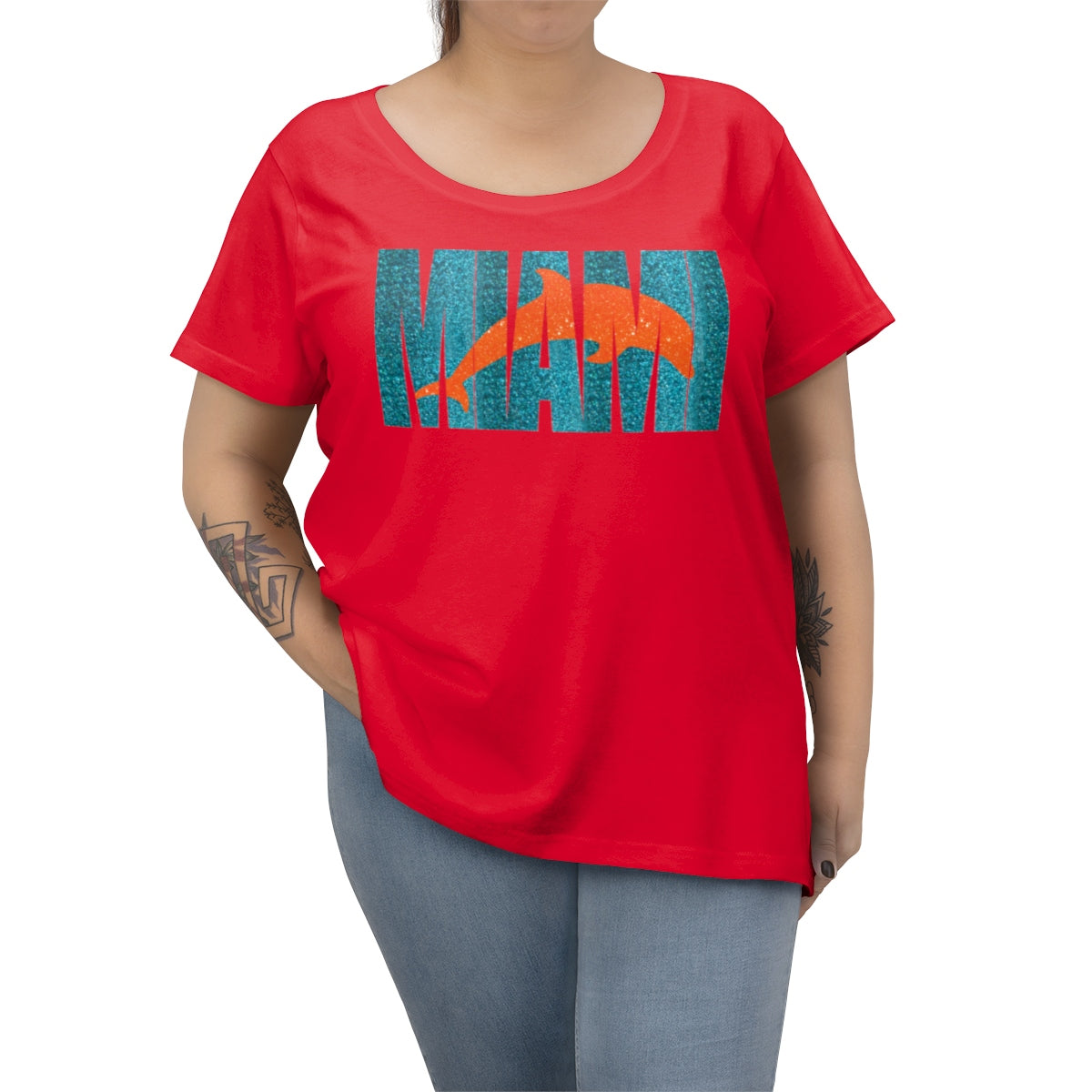 Miami Dolphins Ombre Glitter Text Tee
