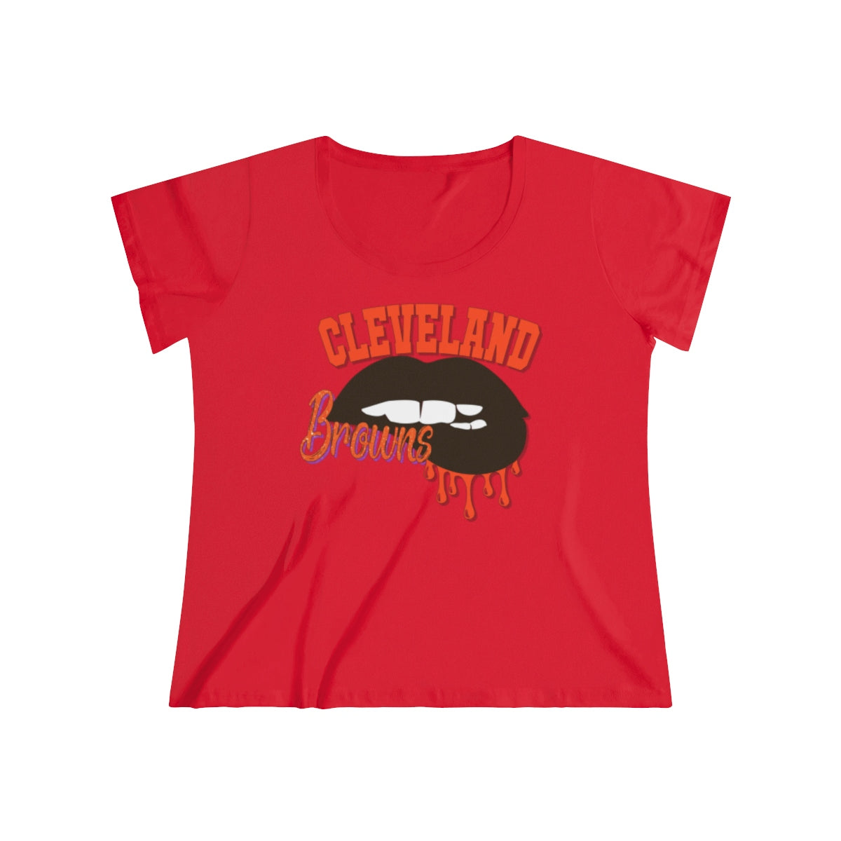 Cleveland Browns inspired Football Dripping Lips Women's Curvy Tee
