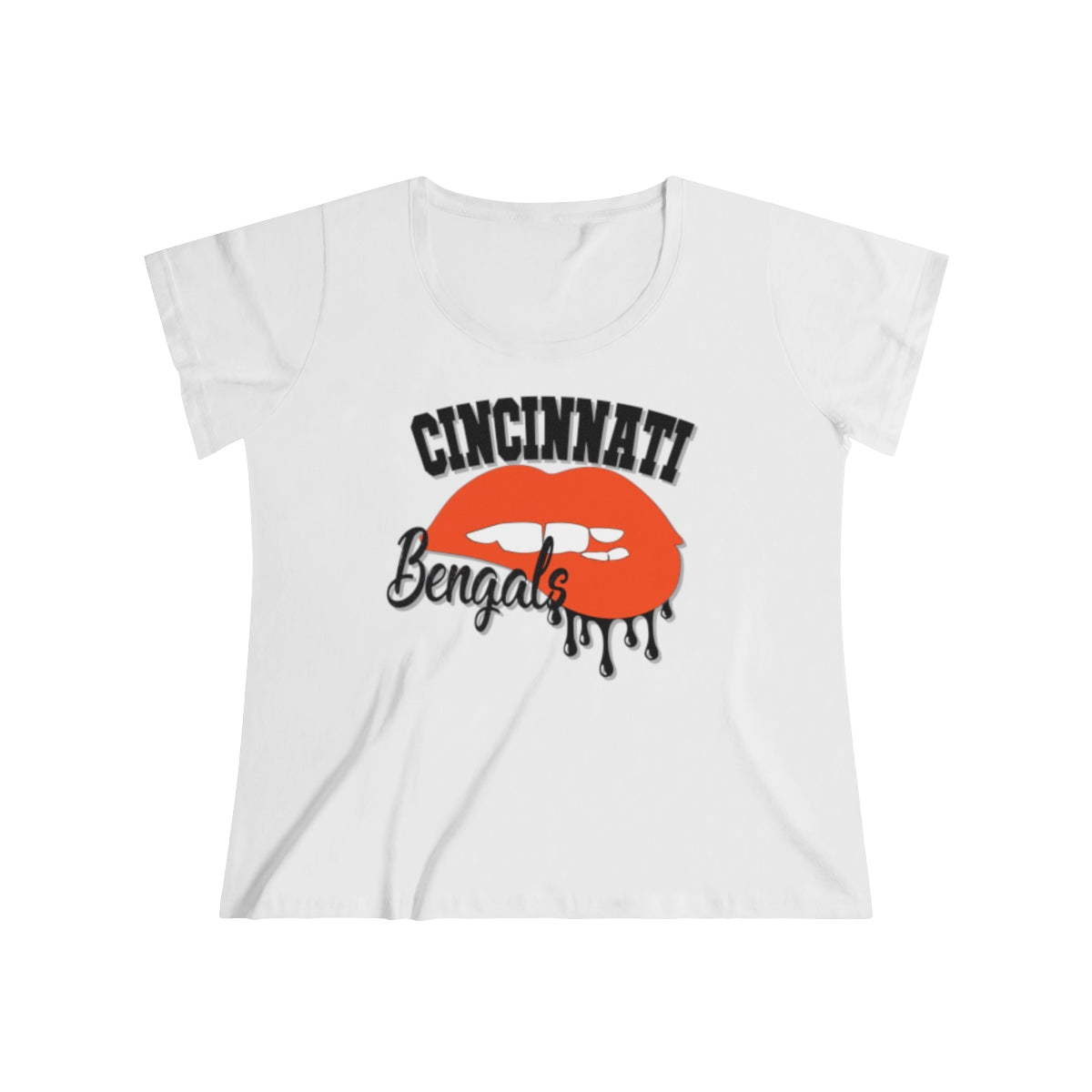 Cincinnati Bengals inspired Football Dripping Lips Women's Curvy Tee