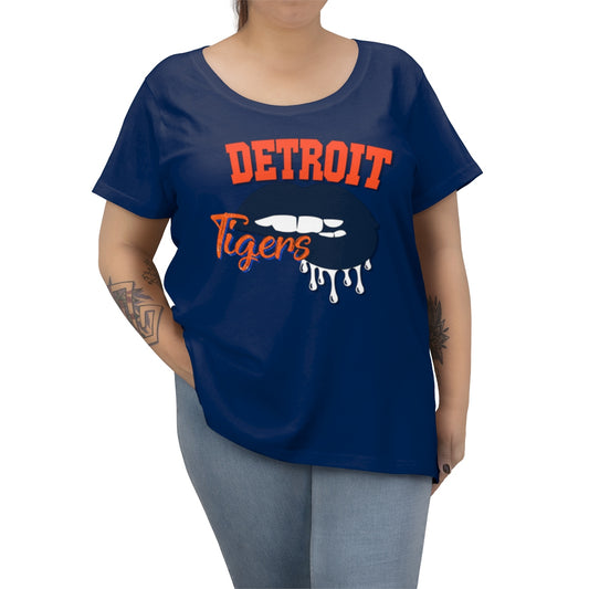 Detroit Tigers inspired Baseball Dripping Lips Women's Curvy Tee