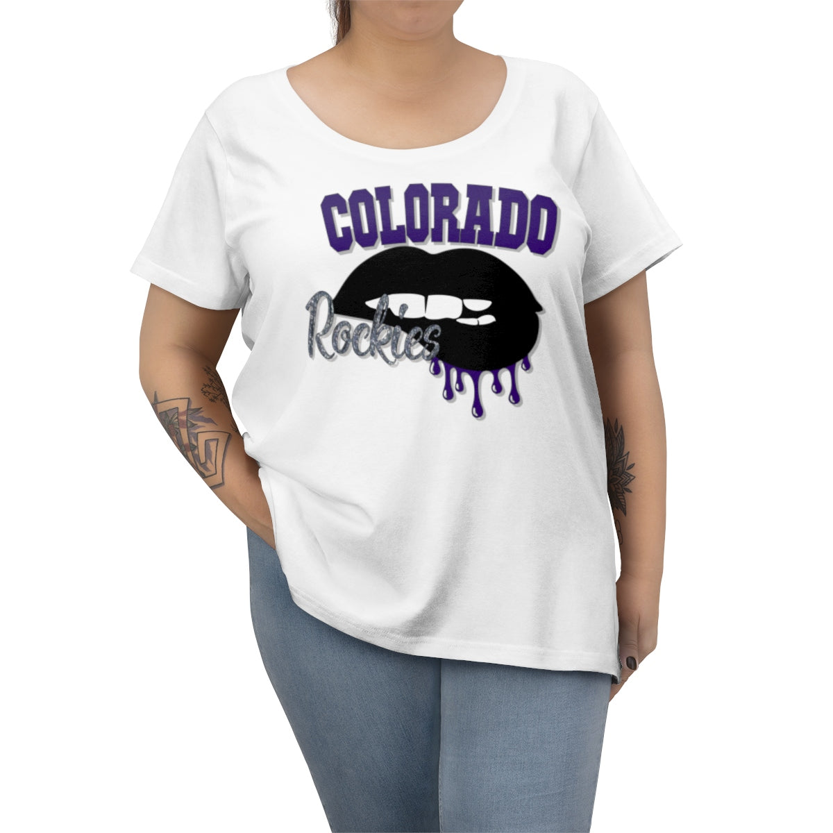 Colorado Rockies inspired Baseball Dripping Lips Women's Curvy Tee