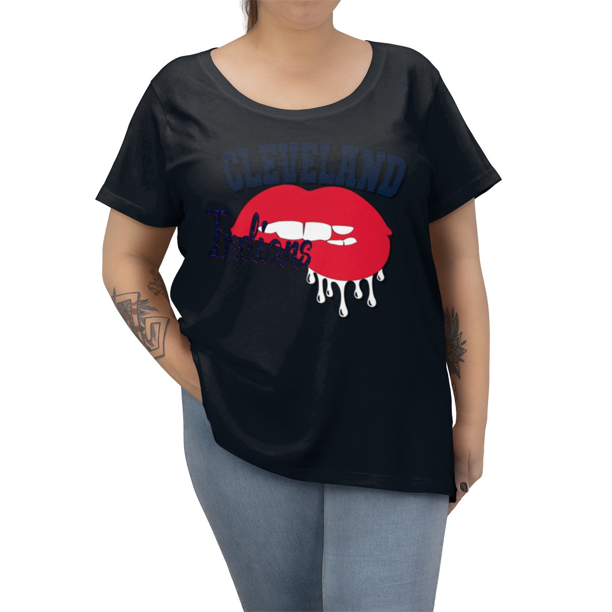 Cleveland Indians inspired Baseball Dripping Lips Women's Curvy Tee