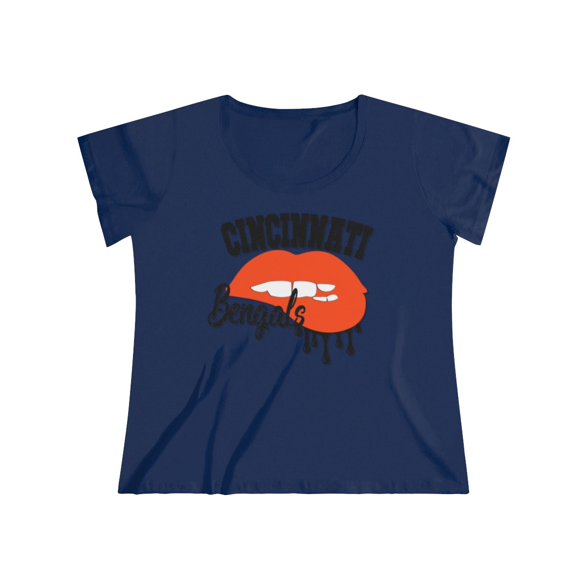 Cincinnati Bengals inspired Football Dripping Lips Women's Curvy Tee