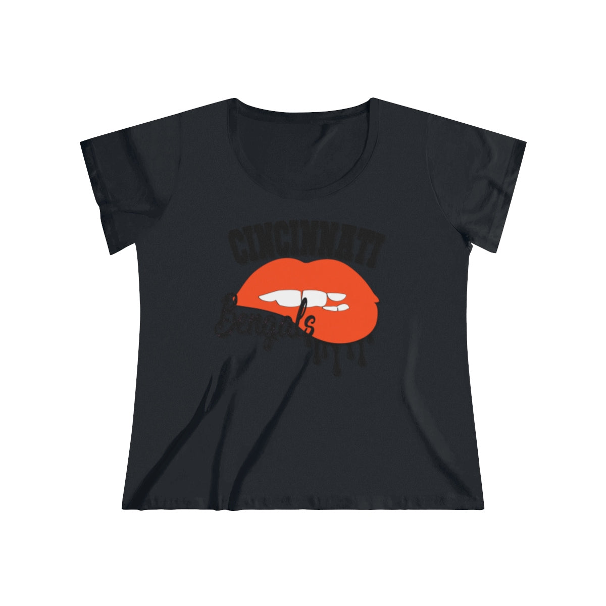 Cincinnati Bengals inspired Football Dripping Lips Women's Curvy Tee