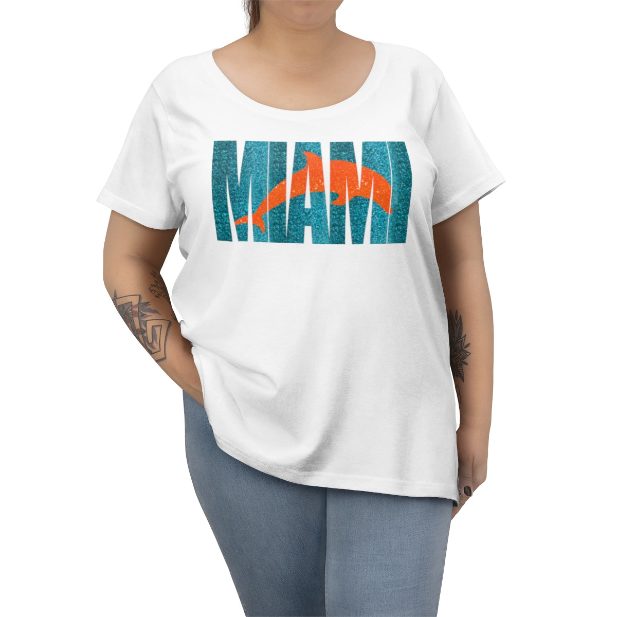 Miami Dolphins Ombre Glitter Text Tee