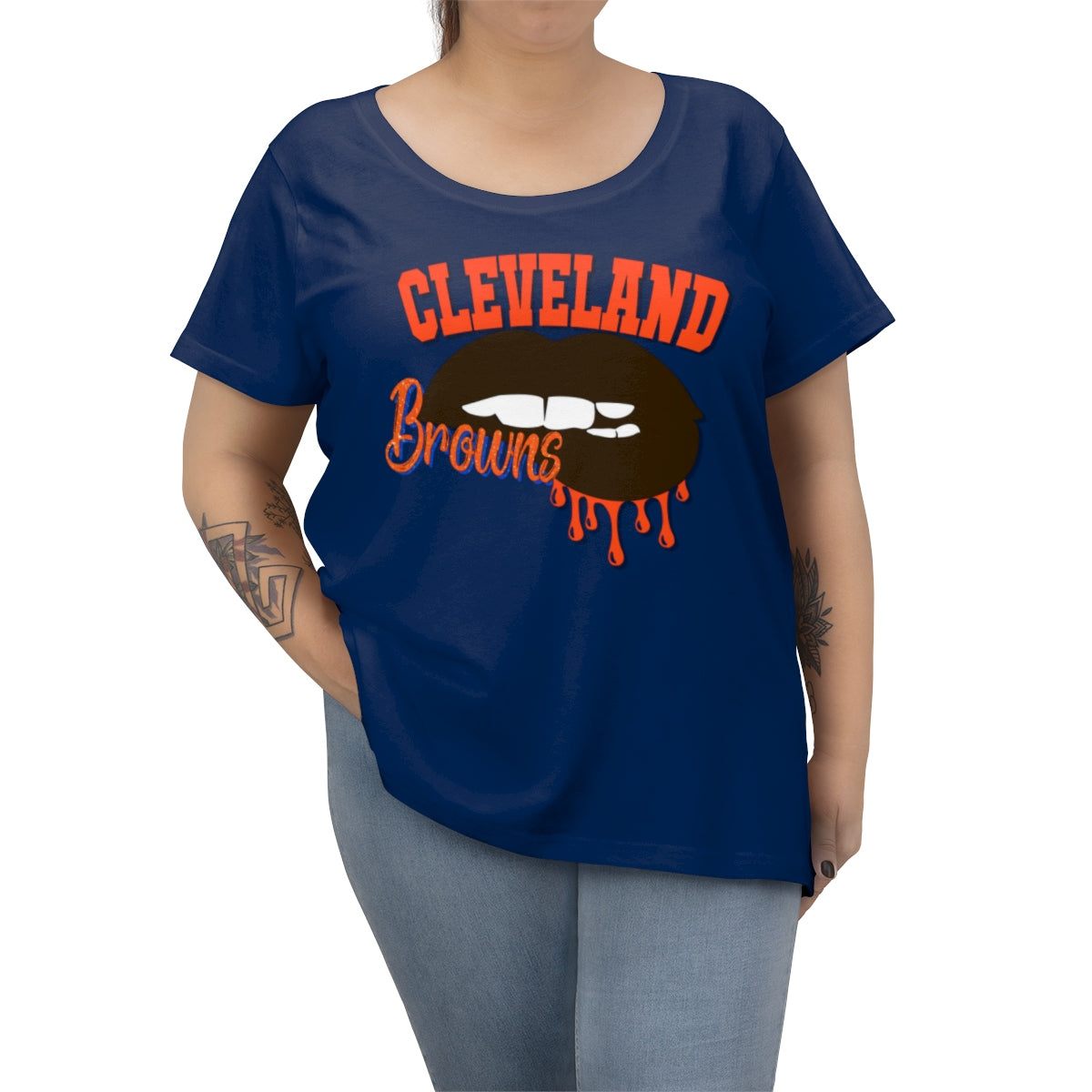 Cleveland Browns inspired Football Dripping Lips Women's Curvy Tee
