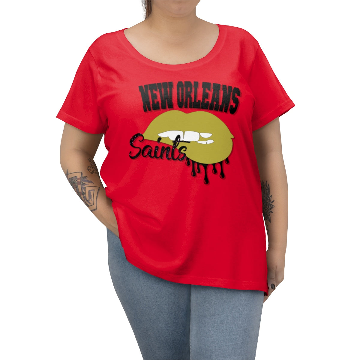 New Orleans Saints inspired Football Dripping Lips Women's Curvy Tee