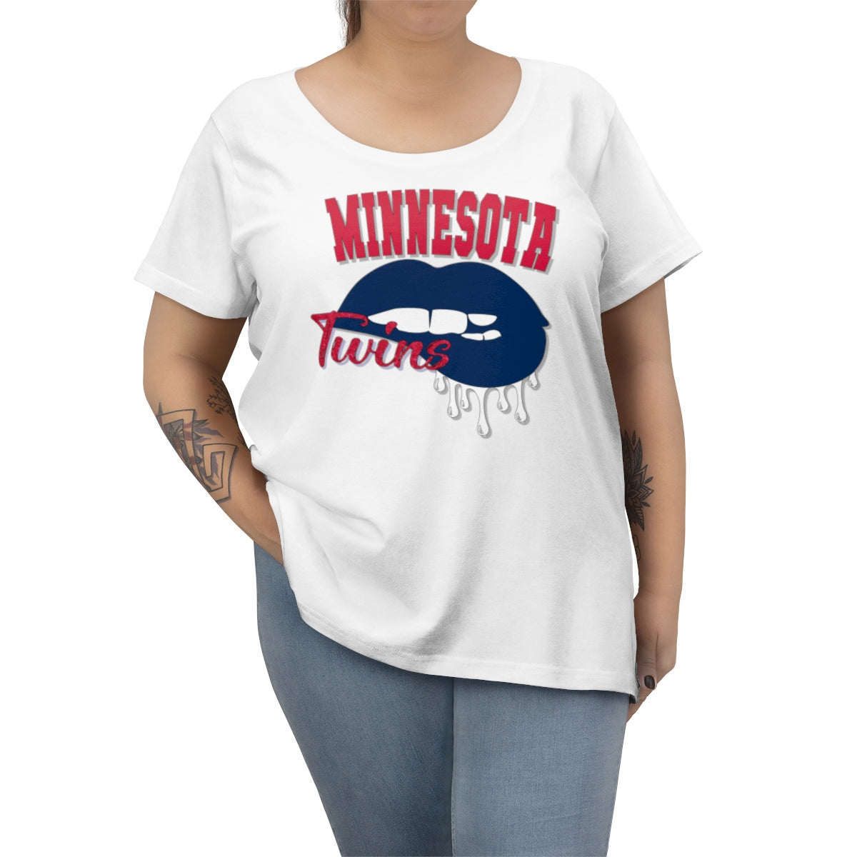 MN Twins Baseball Dripping Lips Curvy Tee