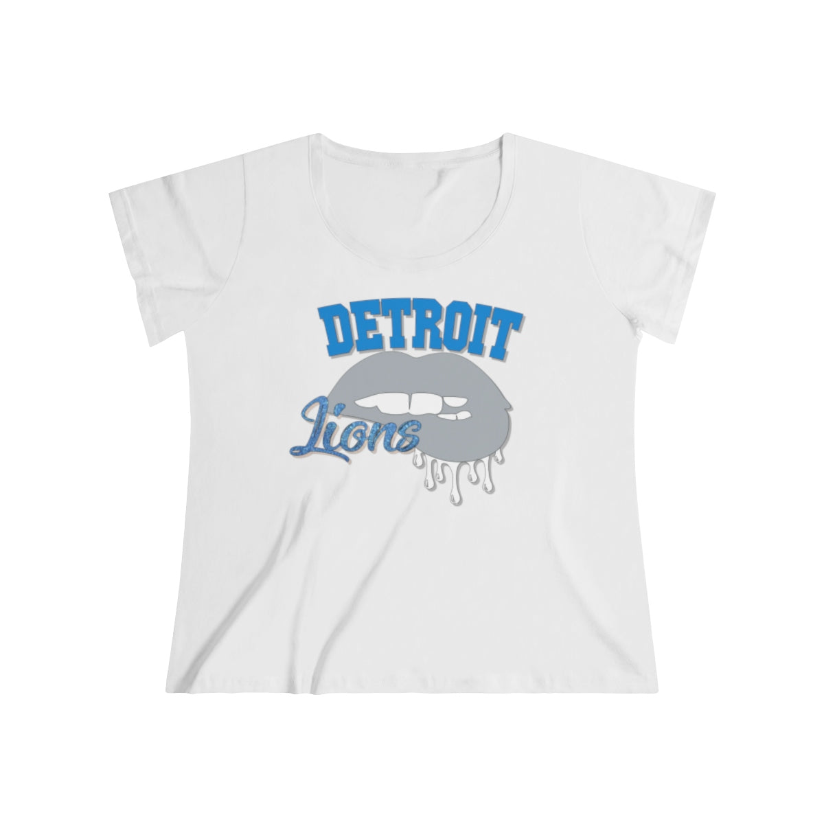 Detroit Lions inspired Football Dripping Lips Women's Curvy Tee
