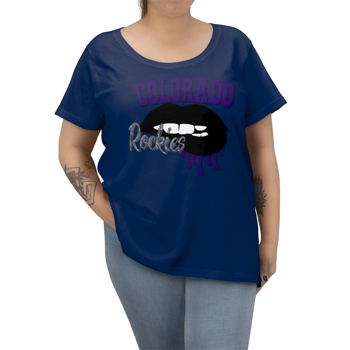 Colorado Rockies inspired Baseball Dripping Lips Women's Curvy Tee