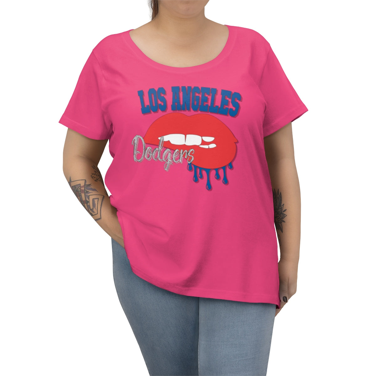 Dodgers inspired Baseball Dripping Lips Women's Curvy Tee
