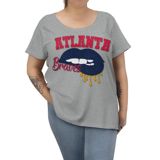 Atlanta Braves inspired Baseball Dripping Lips Women's Curvy Tee