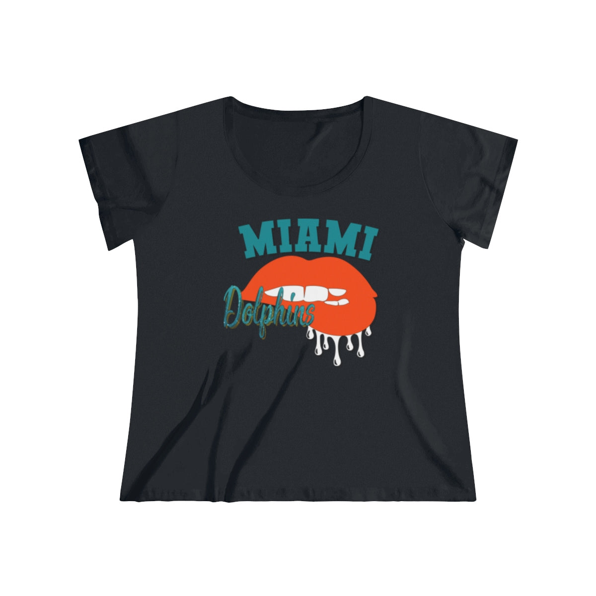 Miami Dolphins inspired Football Dripping Lips Women's Curvy Tee