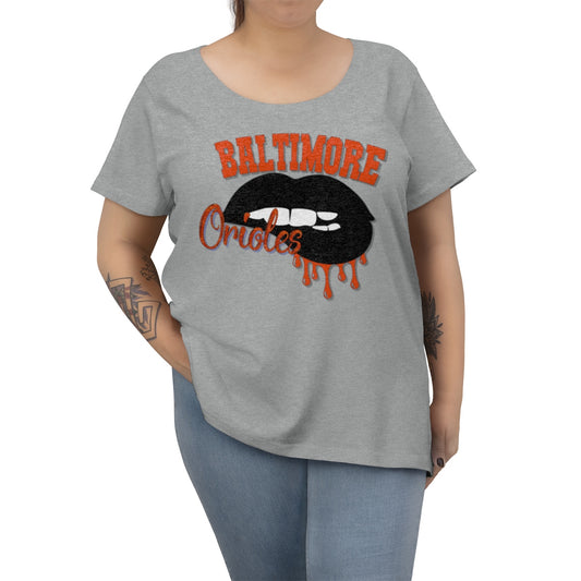 Baltimore Orioles inspired Baseball Dripping Lips Women's Curvy Tee