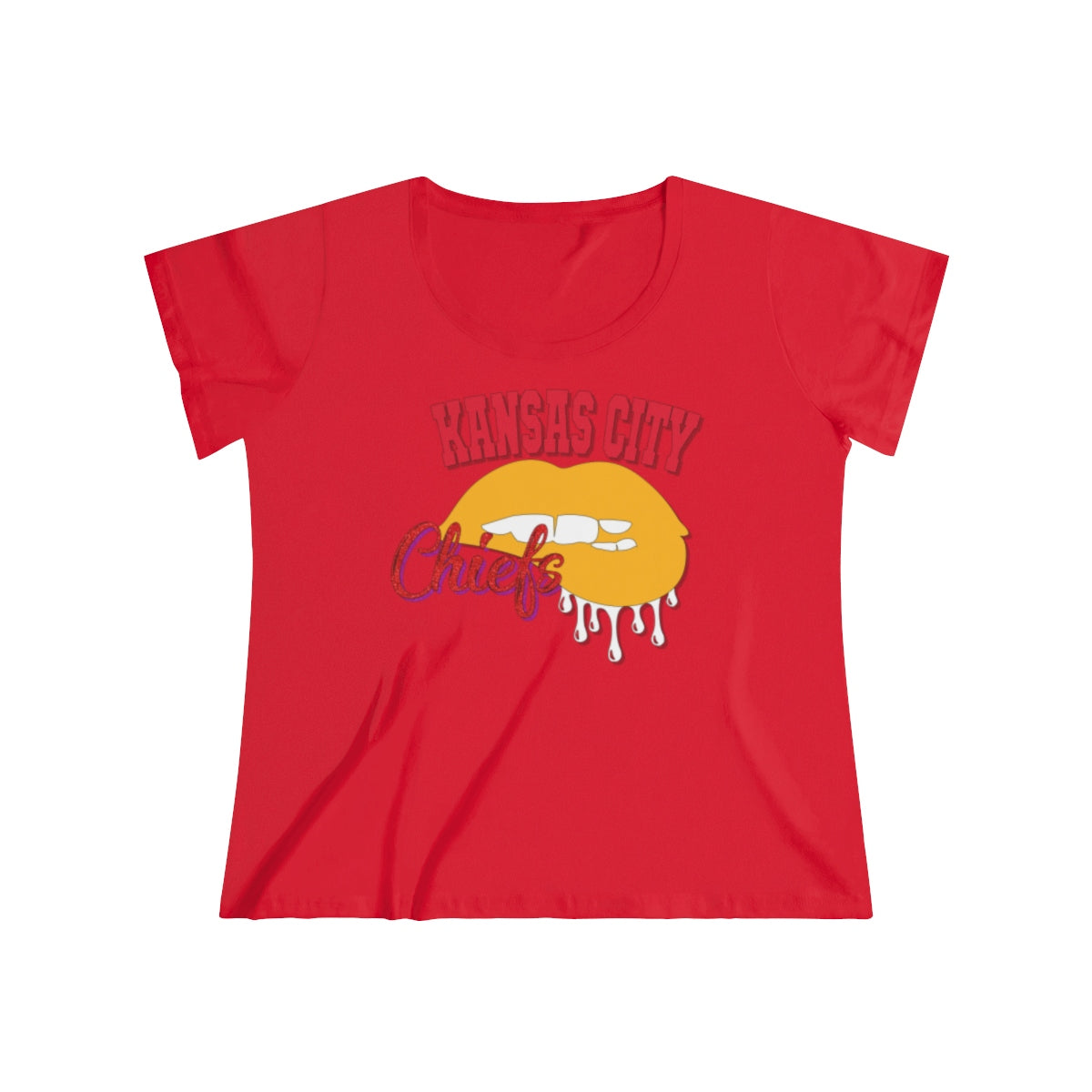 Kansas City Chiefs inspired Football Dripping Lips Women's Curvy Tee