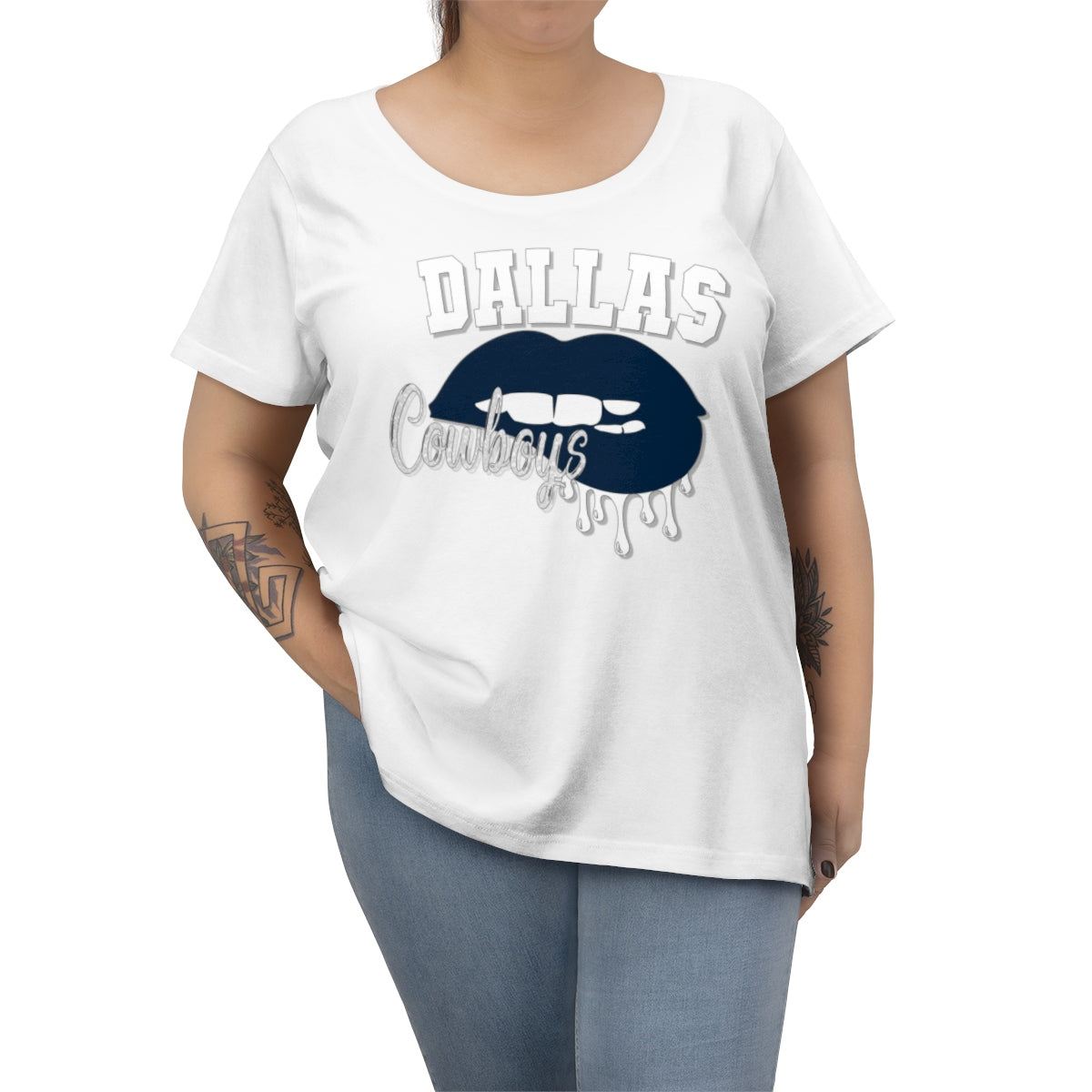 Cowboys inspired Football Dripping Lips Women's Curvy Tee