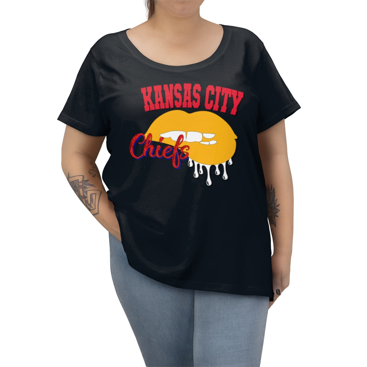 Kansas City Chiefs inspired Football Dripping Lips Women's Curvy Tee