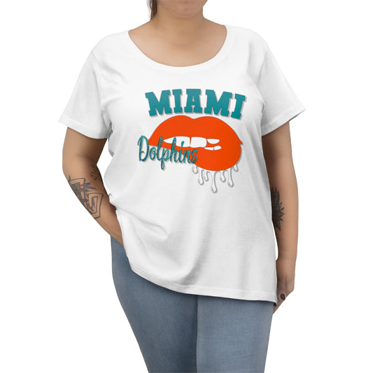 Miami Dolphins inspired Football Dripping Lips  Women's Curvy Tee