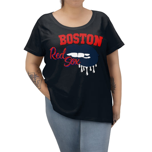 Boston Red Sox inspired Baseball Dripping Lips Women's Curvy Tee