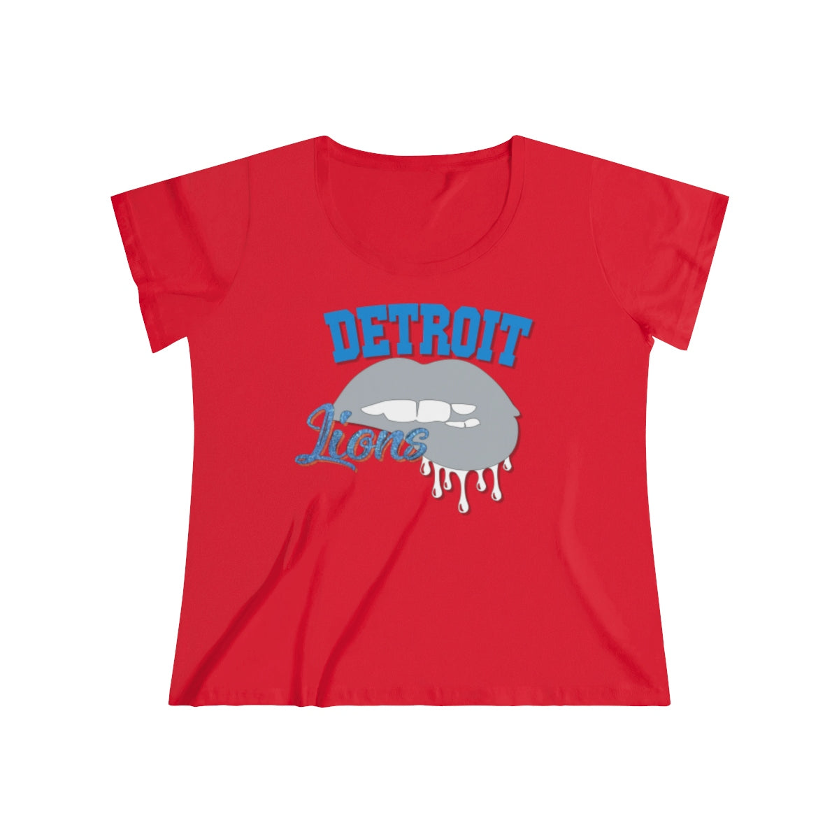 Detroit Lions inspired Football Dripping Lips Women's Curvy Tee