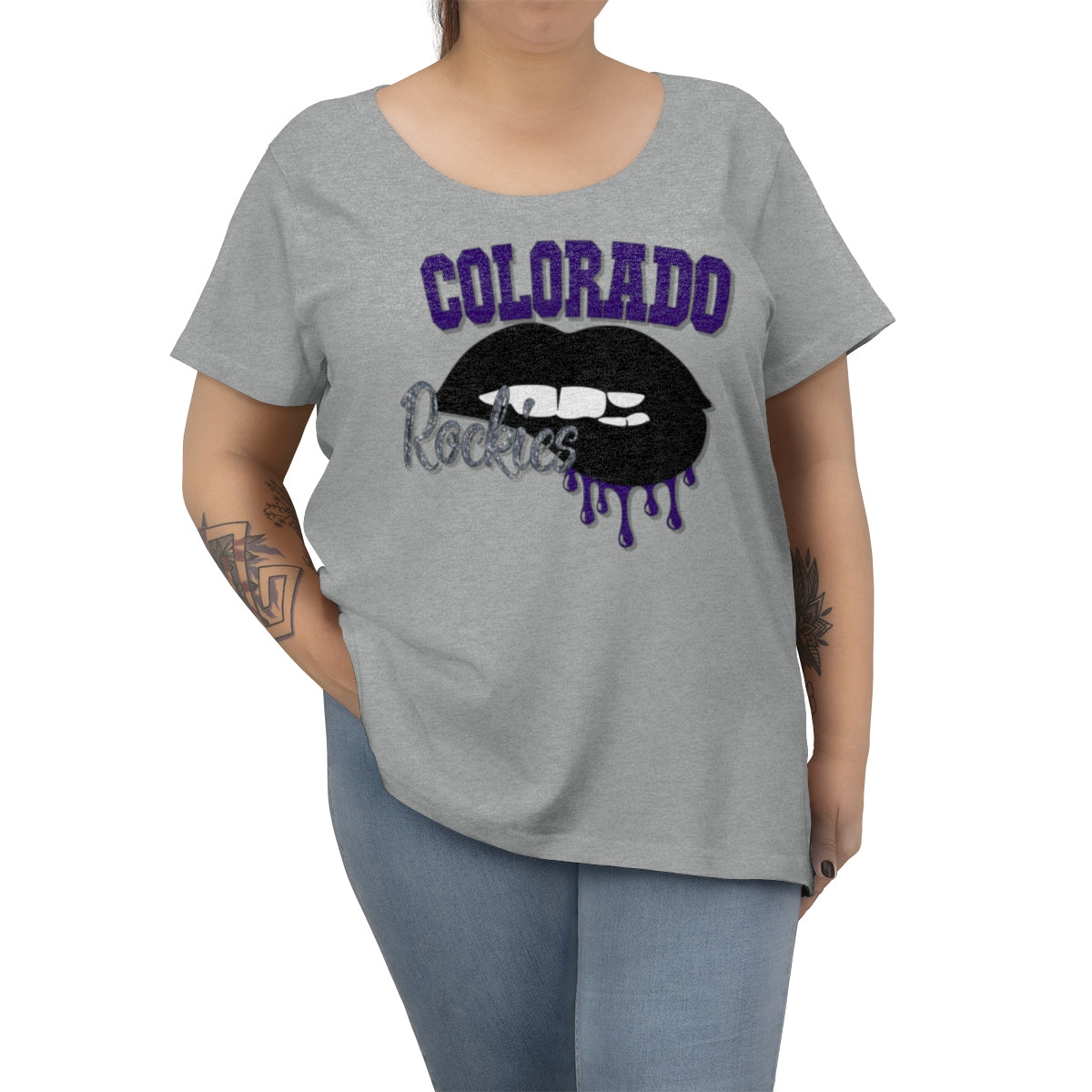Colorado Rockies inspired Baseball Dripping Lips Women's Curvy Tee