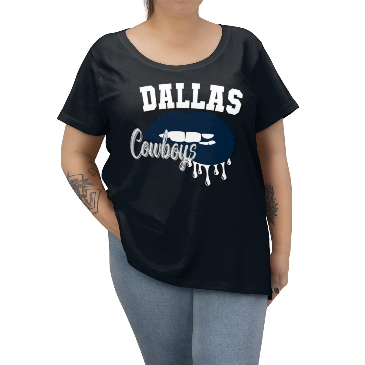 Cowboys inspired Football Dripping Lips Women's Curvy Tee