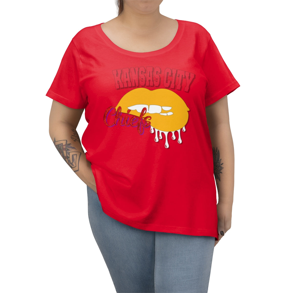Kansas City Chiefs inspired Football Dripping Lips Women's Curvy Tee