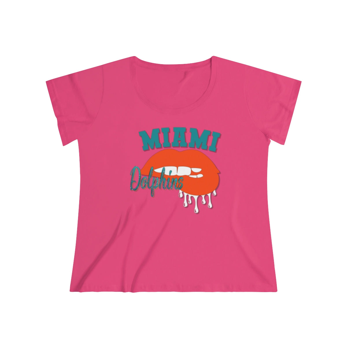 Miami Dolphins inspired Football Dripping Lips Women's Curvy Tee