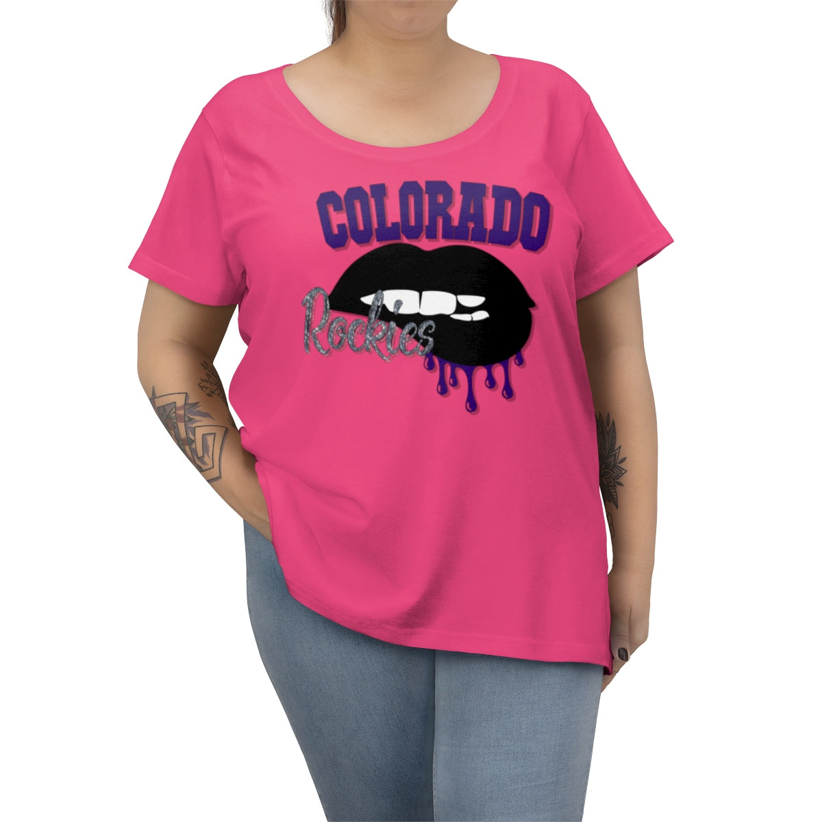 Colorado Rockies inspired Baseball Dripping Lips Women's Curvy Tee