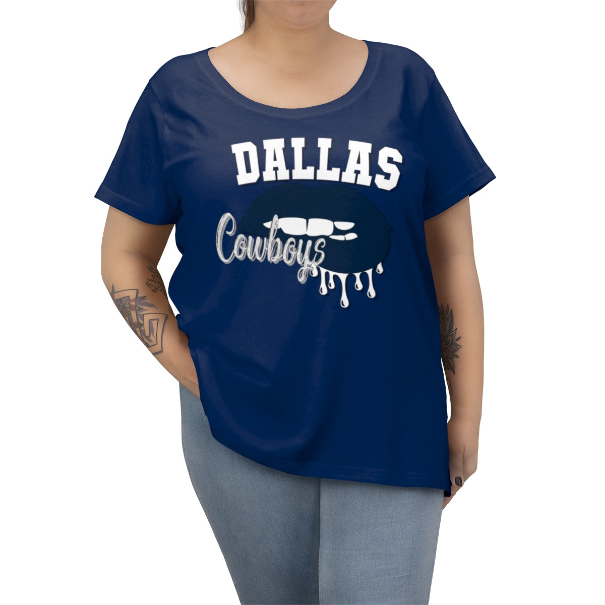Cowboys inspired Football Dripping Lips Women's Curvy Tee