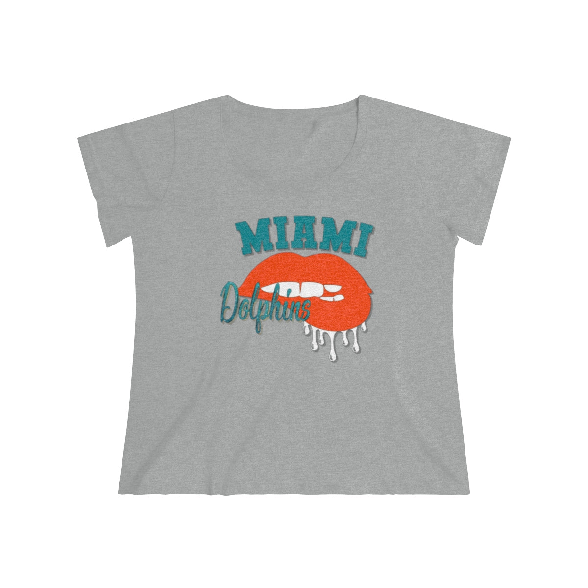 Miami Dolphins inspired Football Dripping Lips Women's Curvy Tee