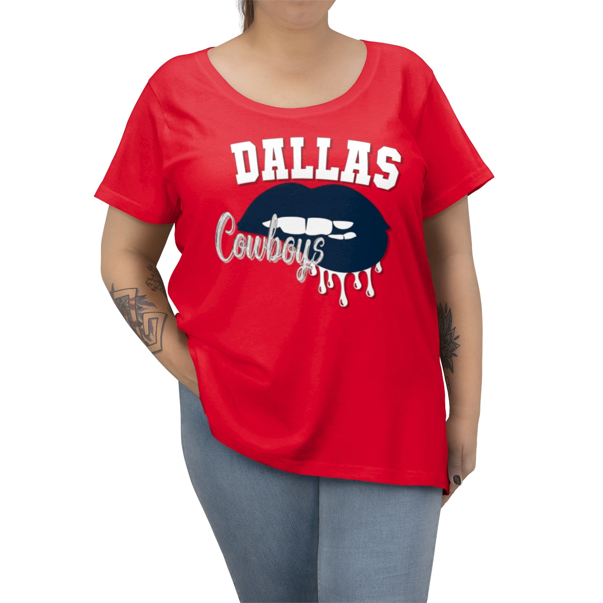 Cowboys inspired Football Dripping Lips Women's Curvy Tee