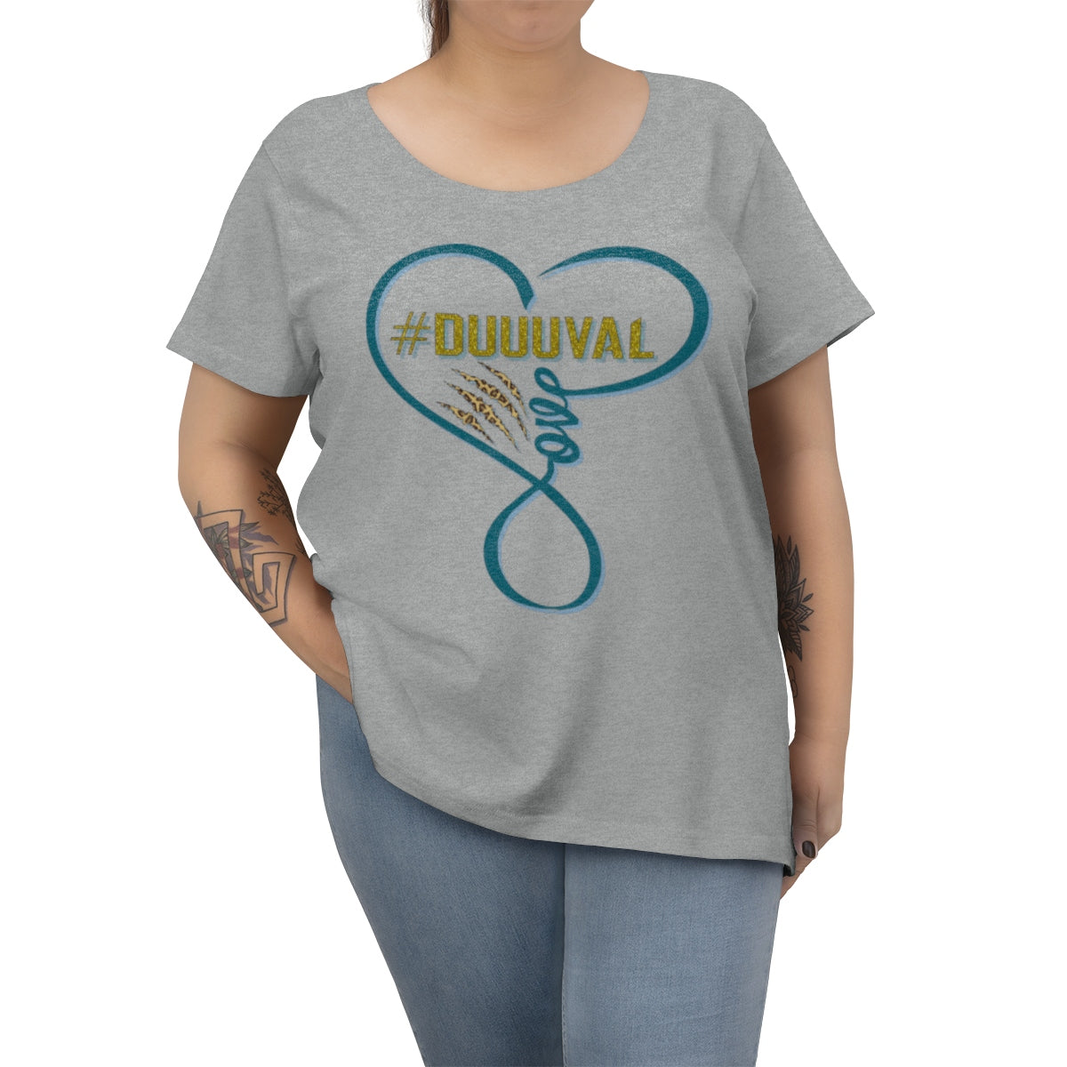 Jaguars inspired #Duuuval Infinity Love Heart Women's Curvy Football Tee