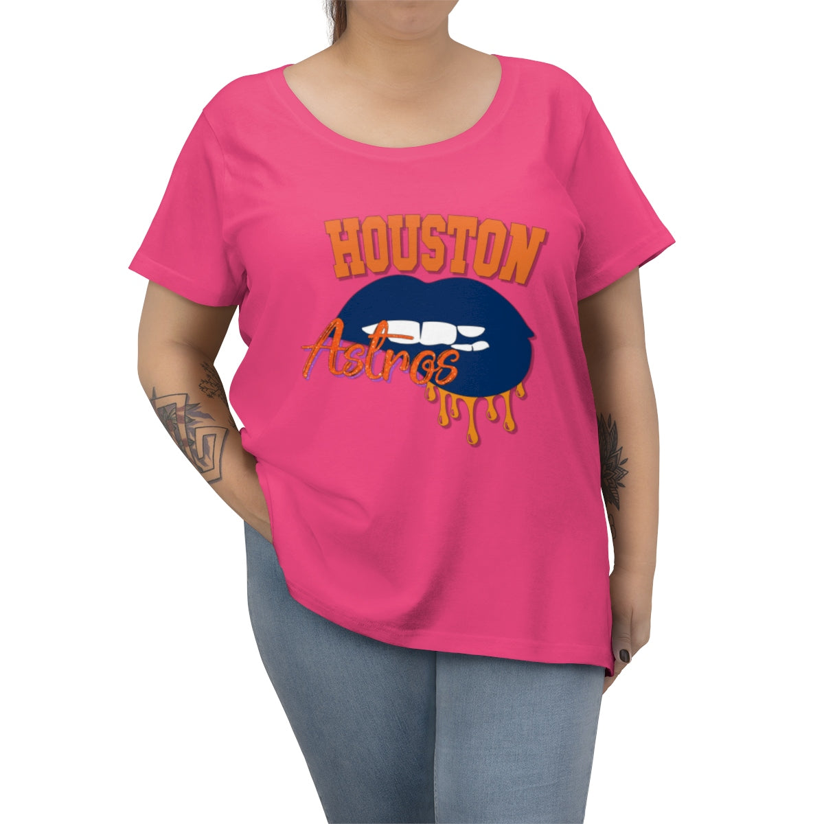 Houston Astros inspired Baseball Dripping Lips Women's Curvy Tee