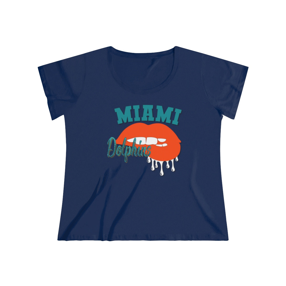 Miami Dolphins inspired Football Dripping Lips Women's Curvy Tee
