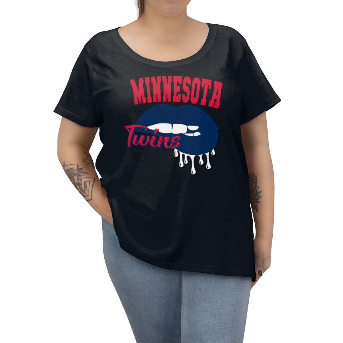 MN Twins Baseball Dripping Lips Curvy Tee