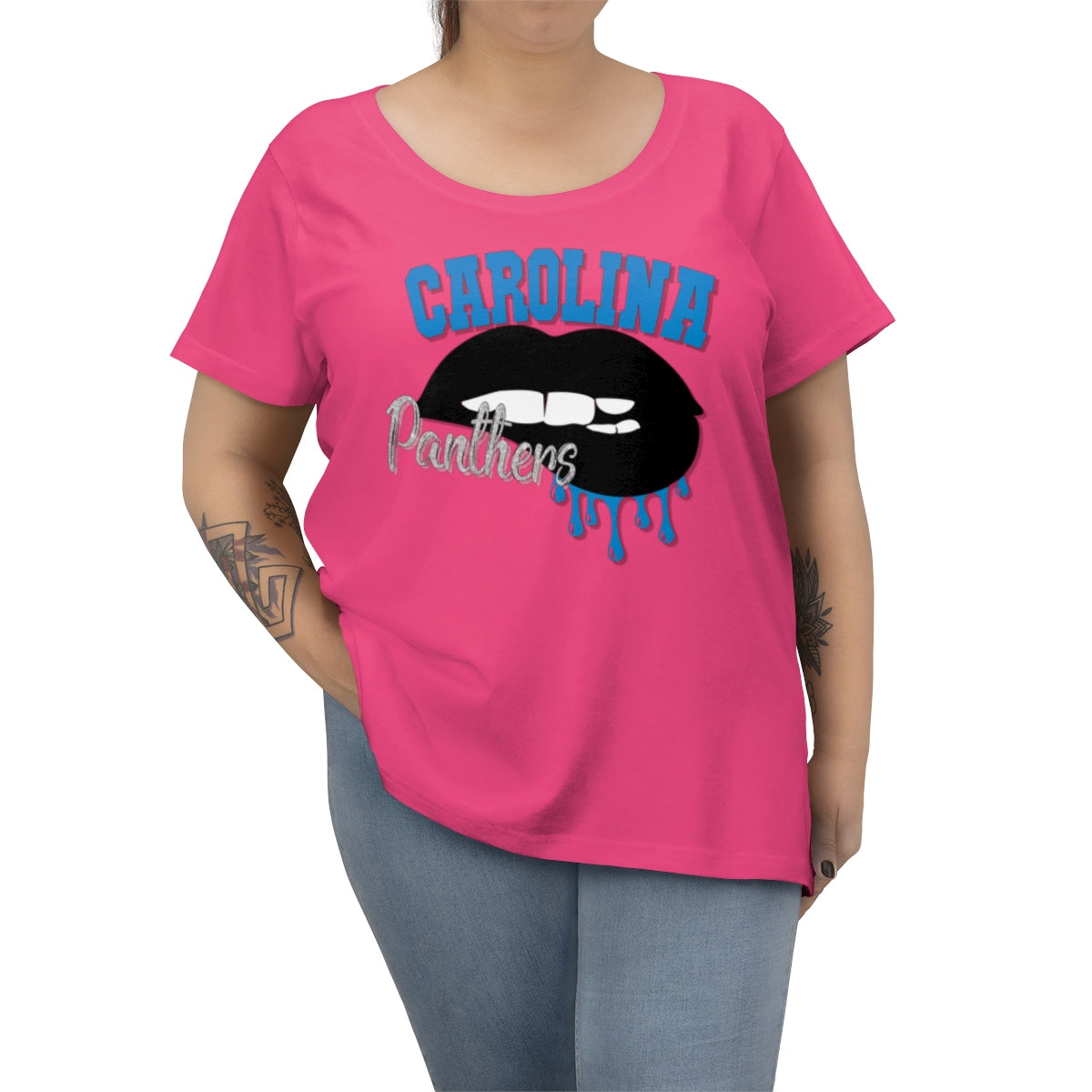 Carolina Panthers inspired Football Dripping Lips Women's Curvy Tee – Her  Gameday Apparel