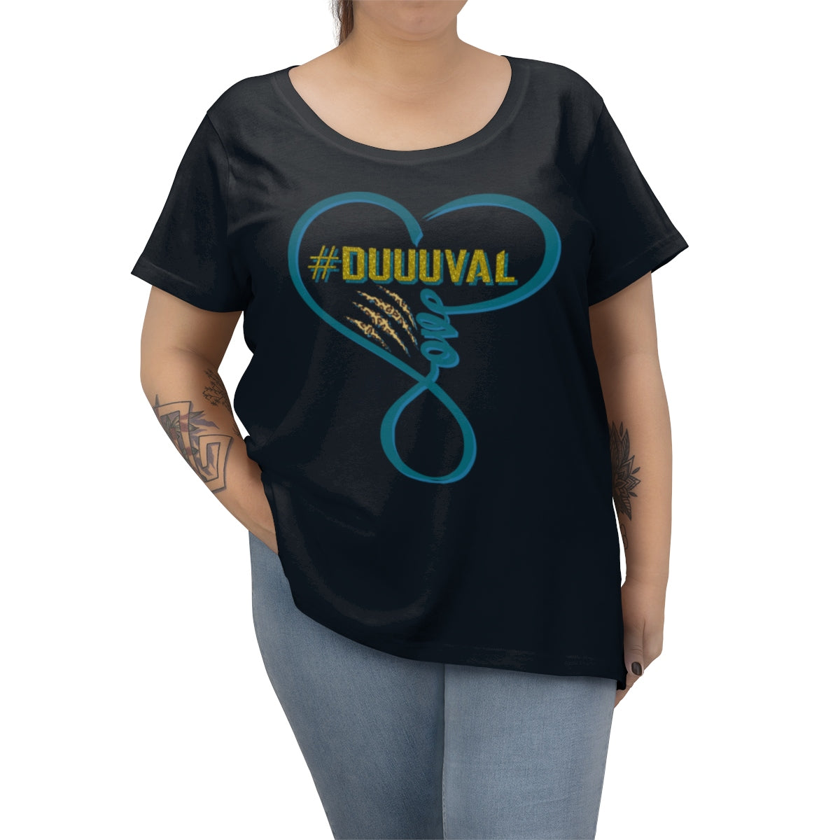 Jaguars inspired #Duuuval Infinity Love Heart Women's Curvy Football Tee