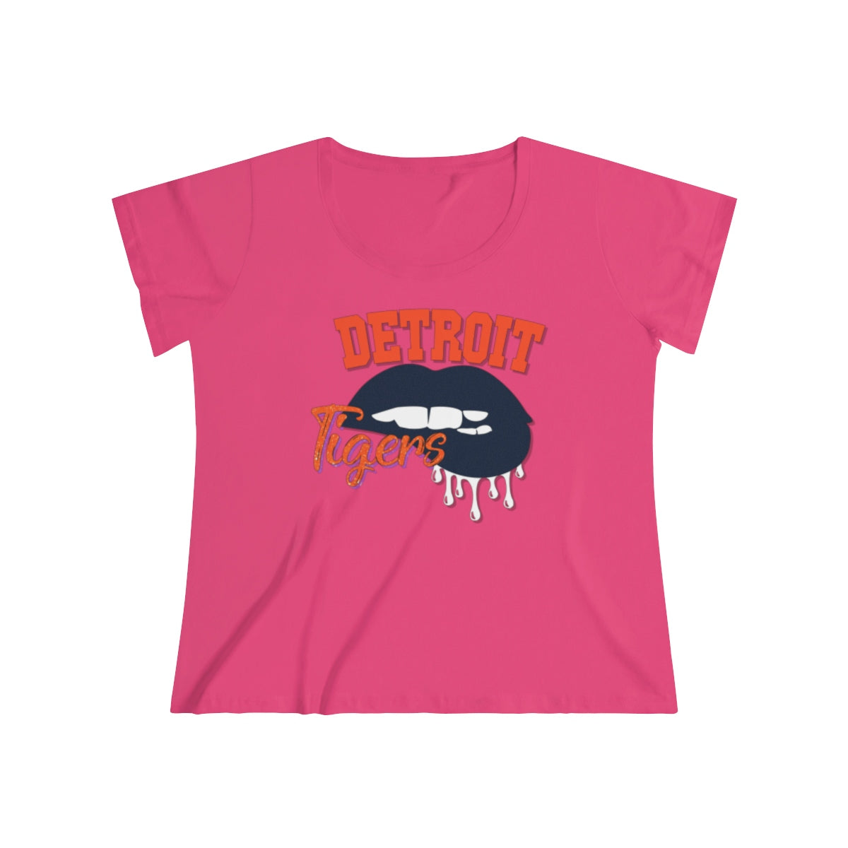 Detroit Tigers inspired Baseball Dripping Lips Women's Curvy Tee