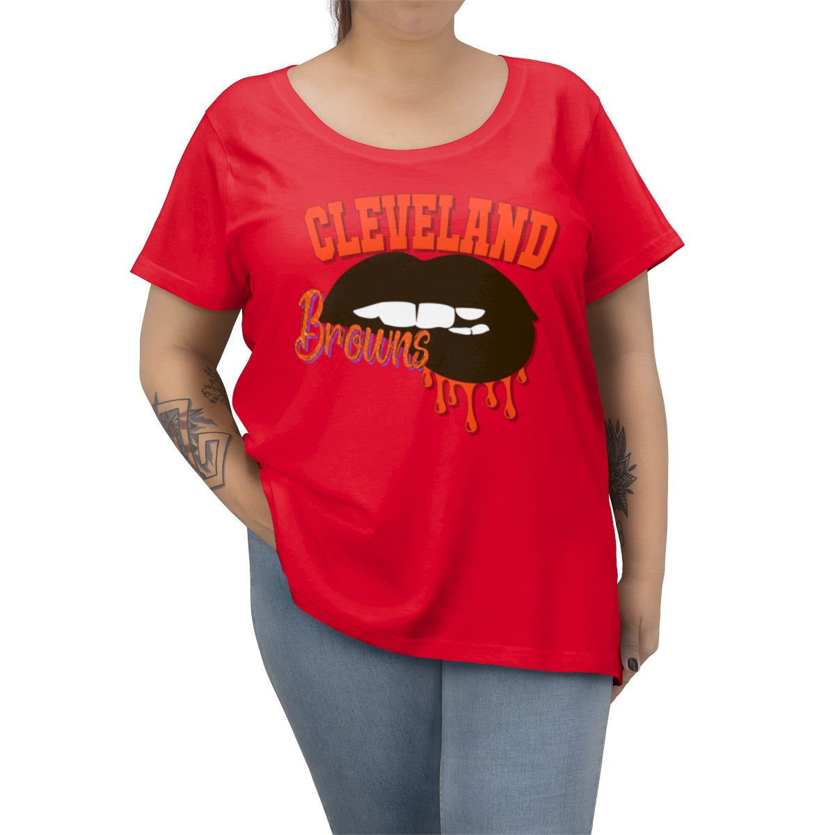 Cleveland Browns inspired Football Dripping Lips Women's Curvy Tee