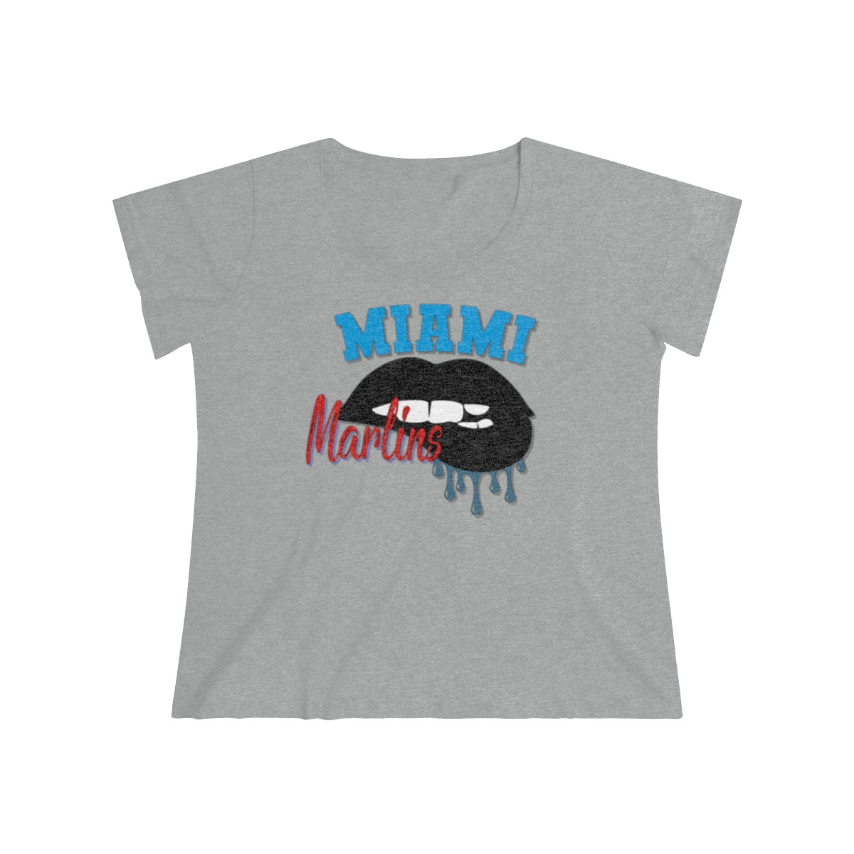 Marlins inspired Baseball Dripping Lips Women's Curvy Tee