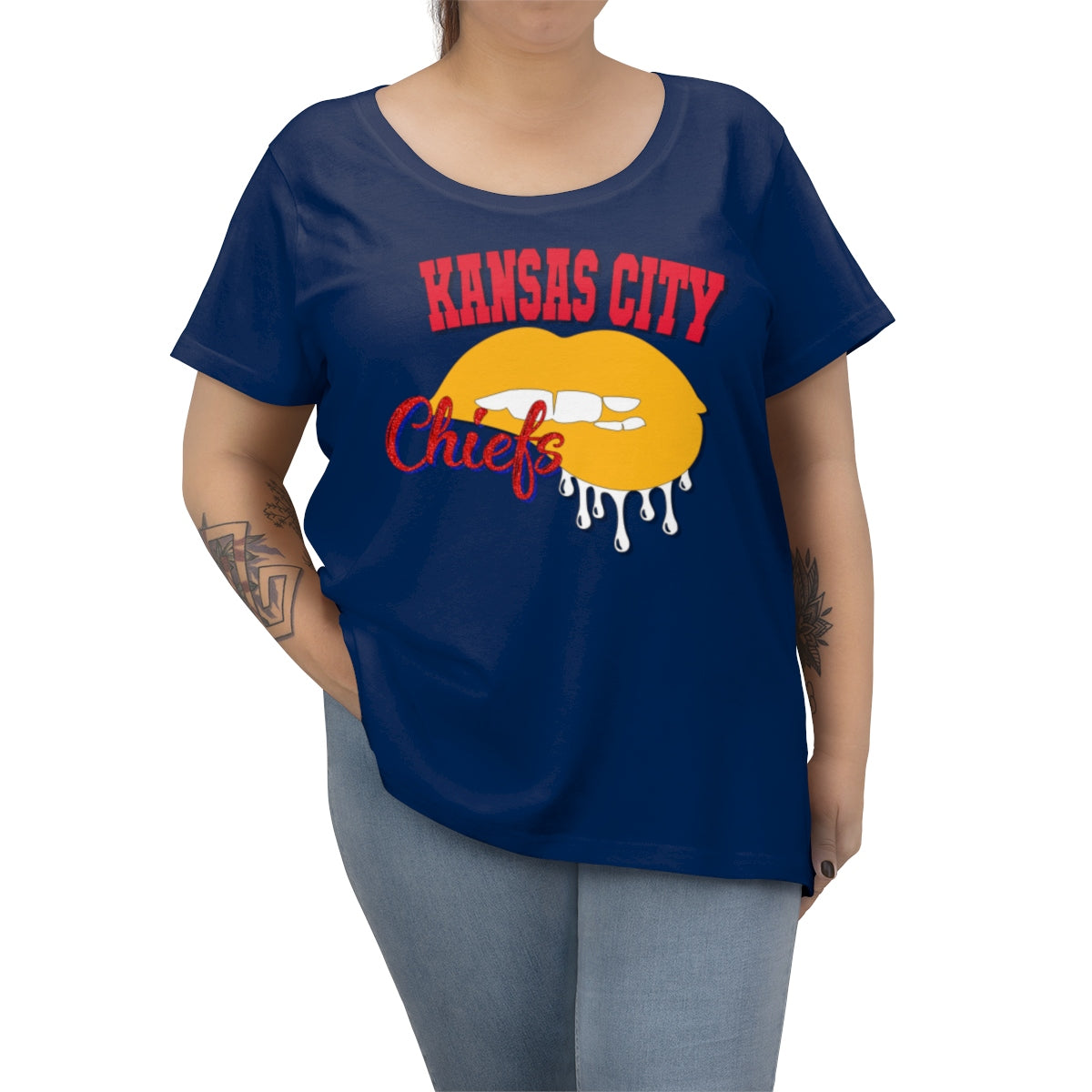Kansas City Chiefs inspired Football Dripping Lips Women's Curvy Tee