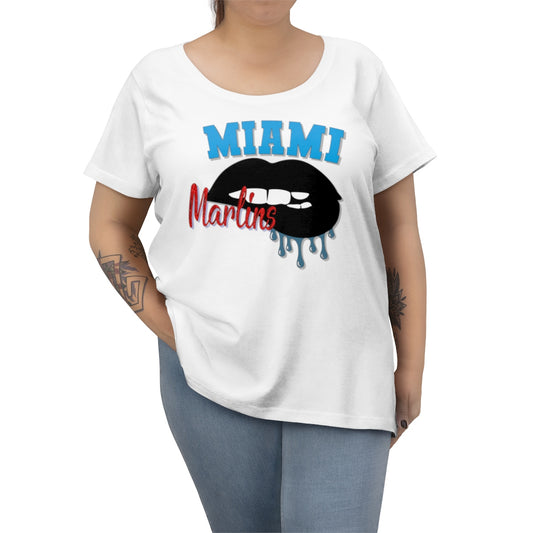 Marlins inspired Baseball Dripping Lips Women's Curvy Tee