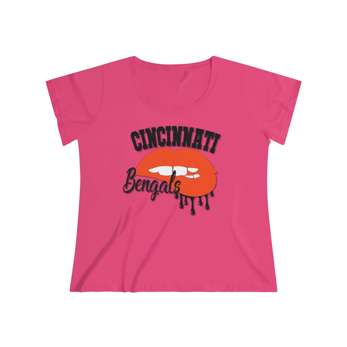 Cincinnati Bengals inspired Football Dripping Lips Women's Curvy Tee