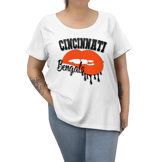 Cincinnati Bengals inspired Football Dripping Lips Women's Curvy Tee