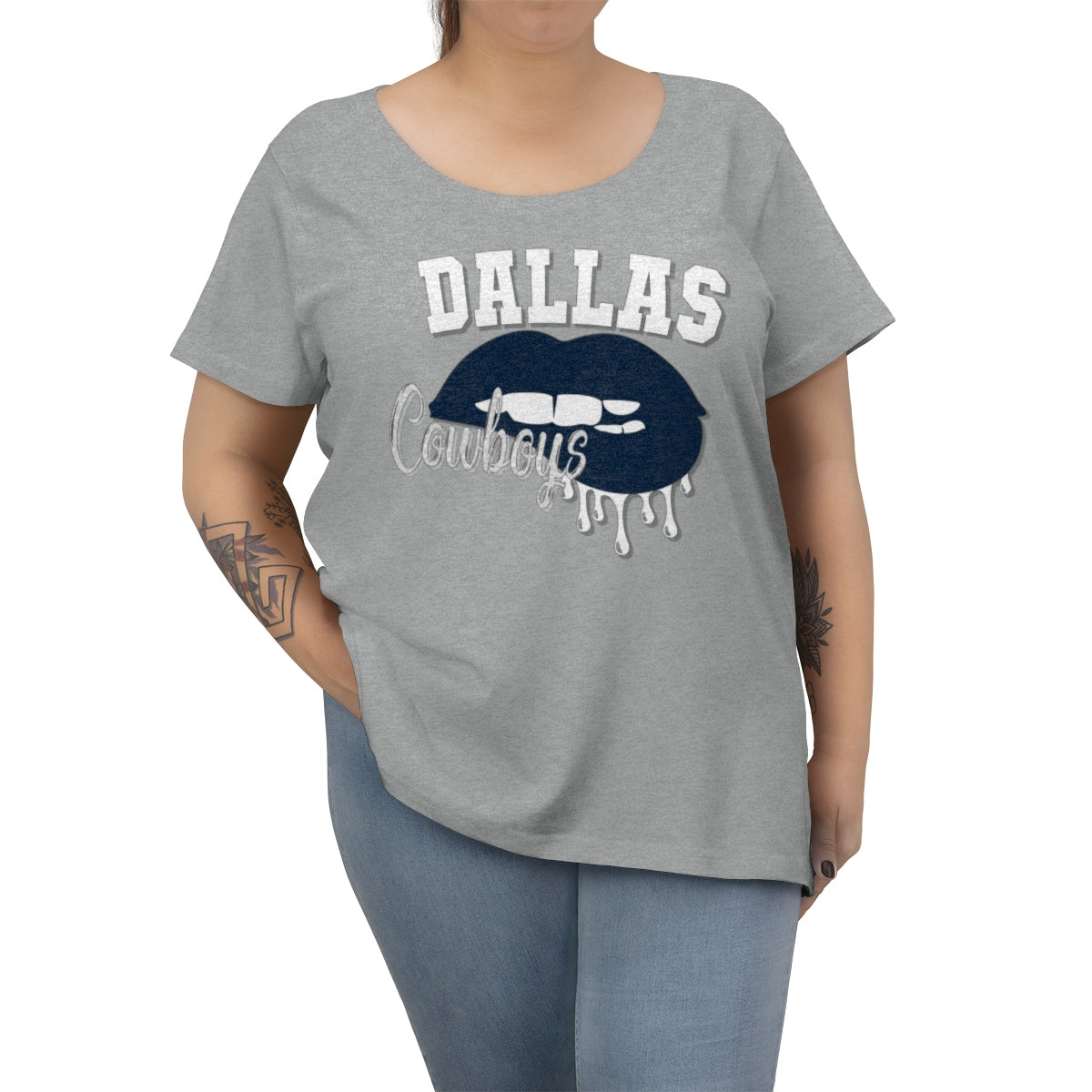 Cowboys inspired Football Dripping Lips Women's Curvy Tee