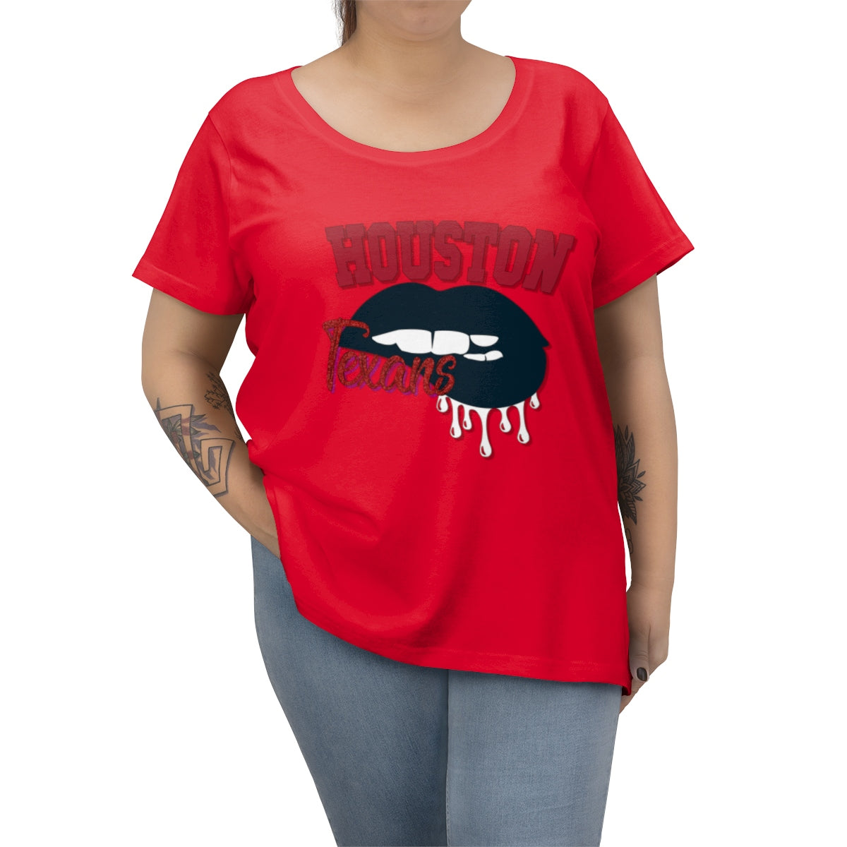 Houston Texans inspired Football Dripping Lips  Women's Curvy Tee
